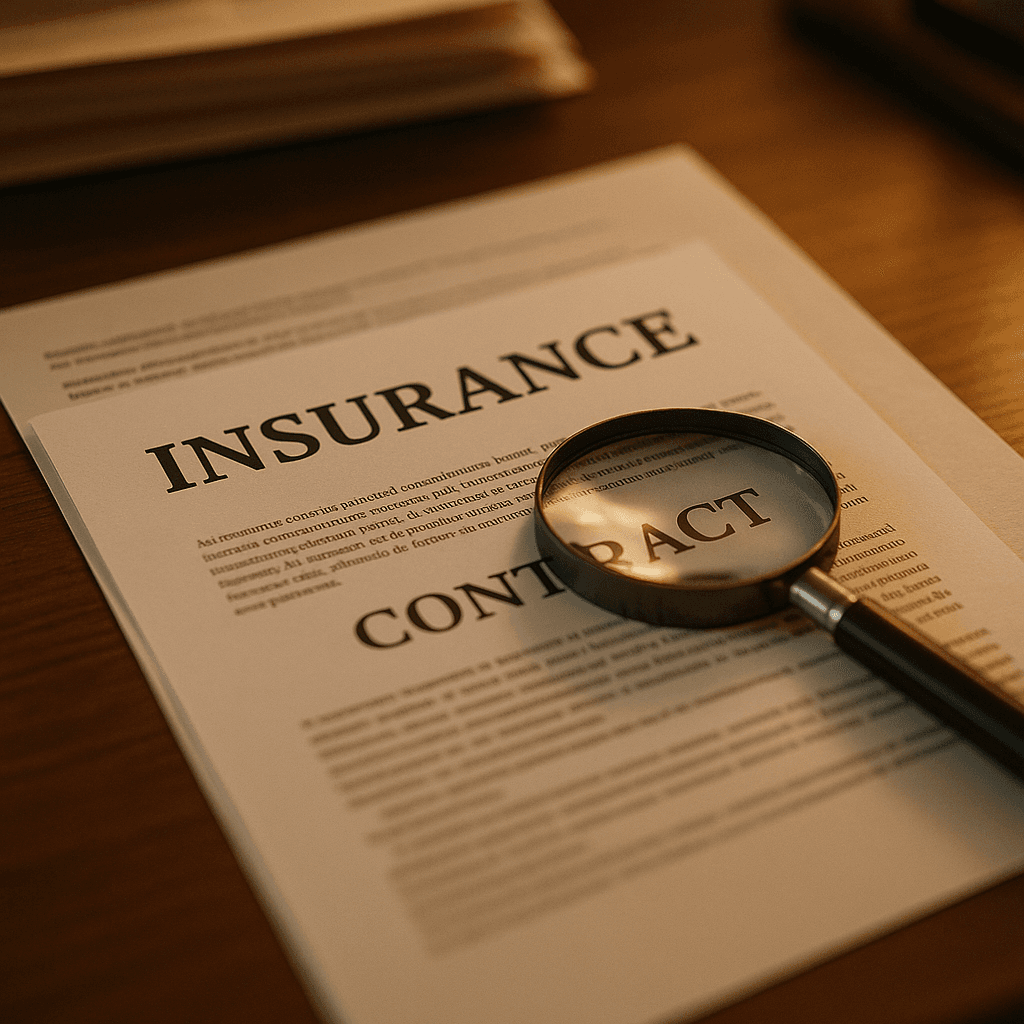 Versicherungsdokumente und Vertrag auf einem Schreibtisch